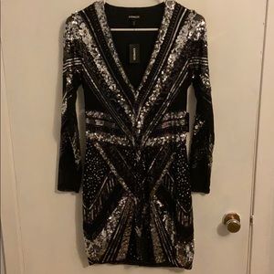 EXPRESS - Black Sequin and Mesh Dress